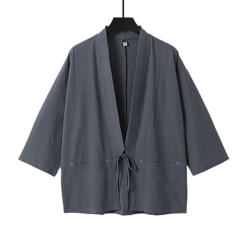 Women's Relaxed Kimono Cardigan made of Cotton Blend with Drawstring and Hip Pockets Chichicherry