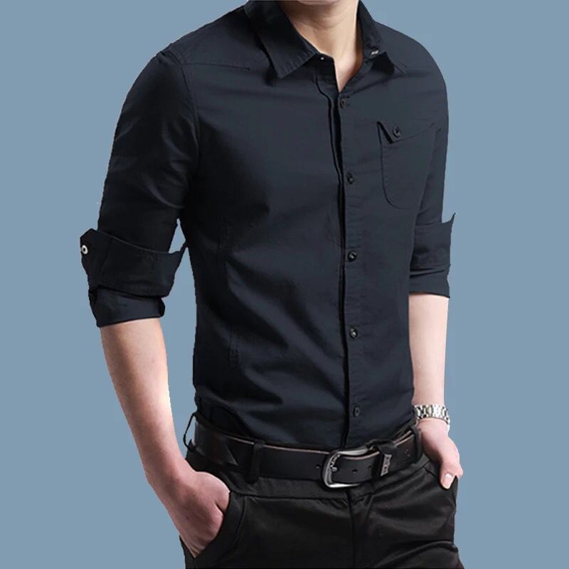 Men's Slim Fit Cotton Shirt with Chest Pocket and Contrast Buttons Chichicherry
