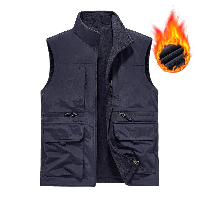 Men's insulated utility vest with warm fleece lining, windproof & multi-pocket Chichicherry