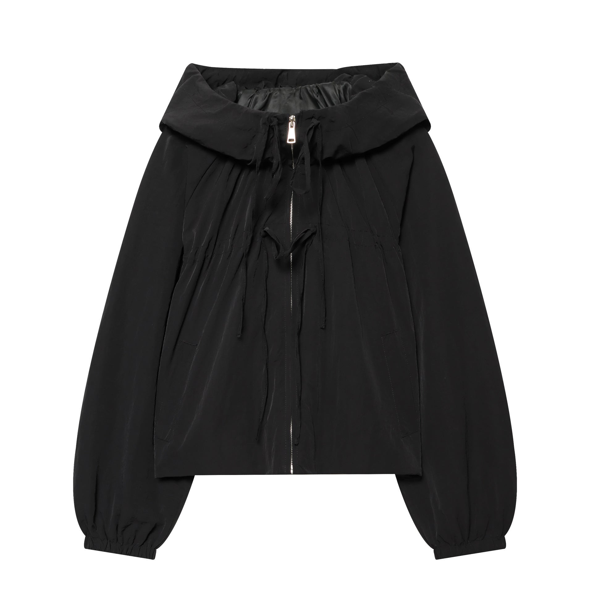 Ladies Hooded Cropped Outdoor Jacket with Drawstring and Elastic Hem Chichicherry
