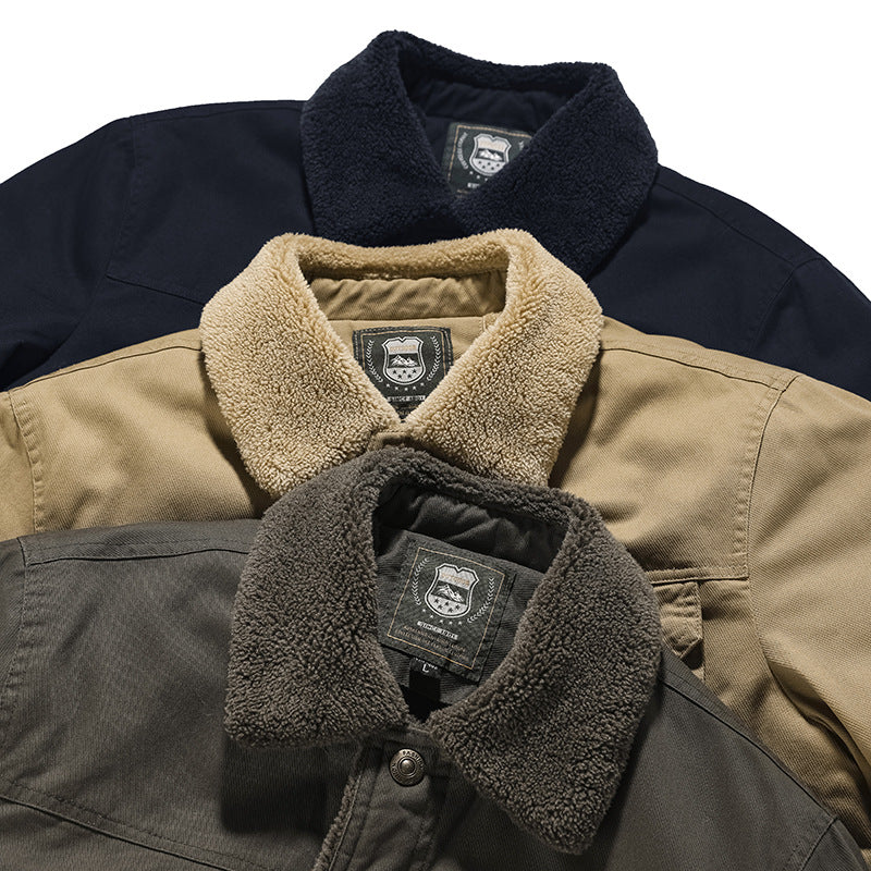 Men's Cotton Canvas Field Jacket with Teddy Lining and Utility Pockets Chichicherry