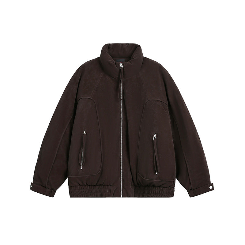 Men's Oversized Padded Bomber Jacket with Stand-Up Collar, Zipper Pockets, and Elastic Hem Chichicherry