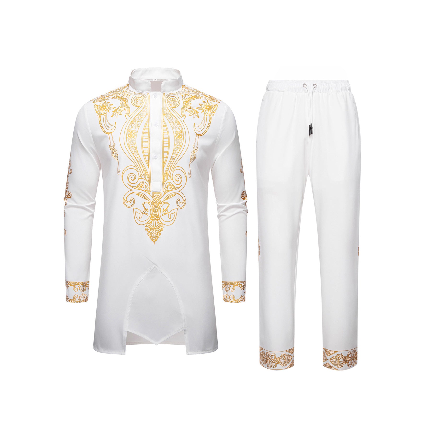 Men's Tunic Suit with Stand Collar and Ornamental Gold Application Chichicherry