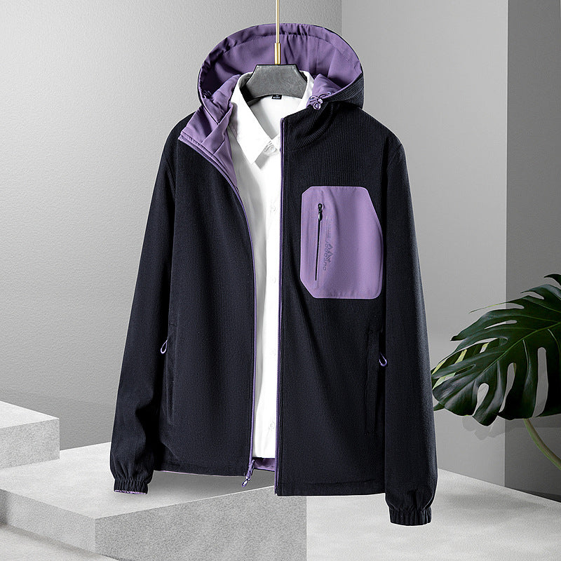 Women's lightweight waterproof softshell jacket with hood and chest zipper pocket Chichicherry