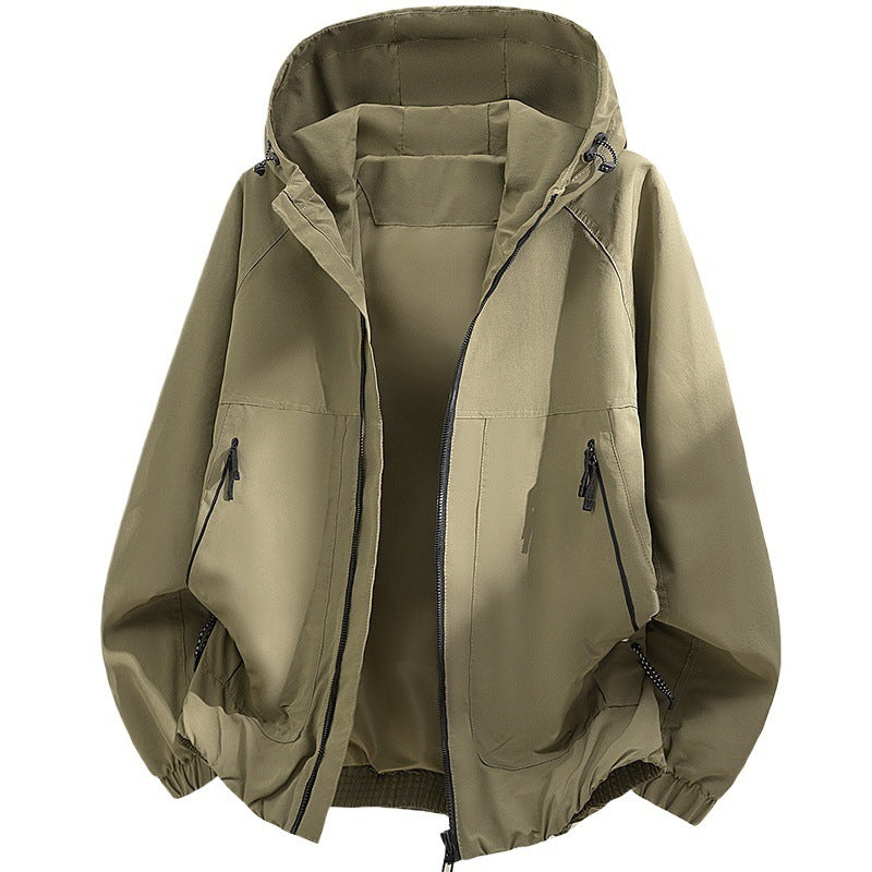 Men's Oversized Hooded Softshell Jacket with Technical Surface and Drawstring Hem Chichicherry