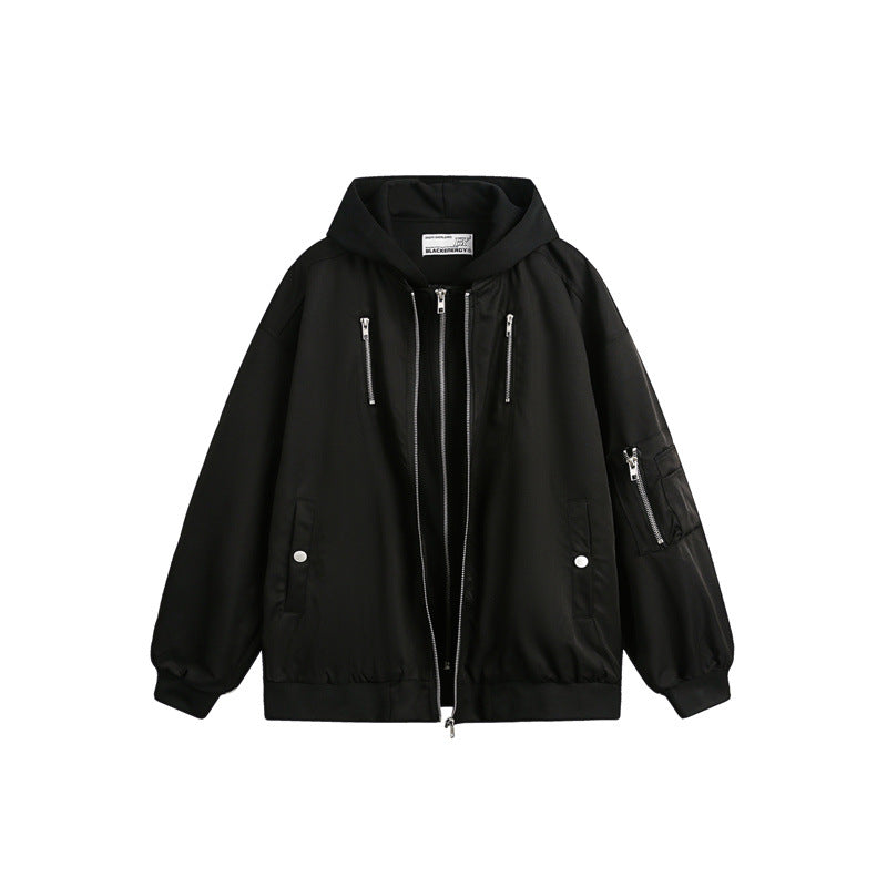 Unisex Boxy Bomber Jacket with integrated hood layer and multifunctional pockets Chichicherry