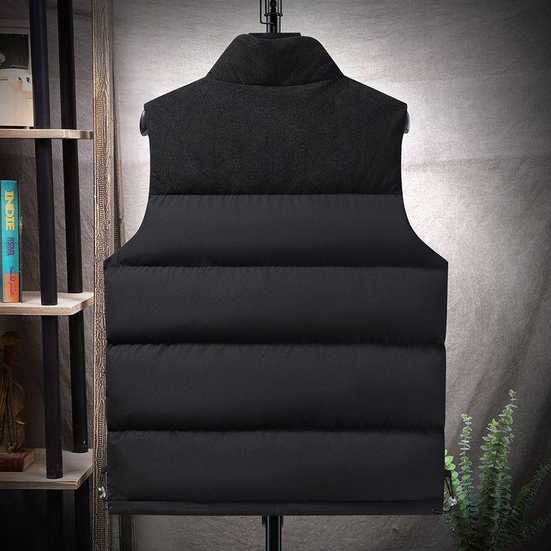 Men's Padded Quilted Vest with High Collar, Cord Shoulder Yoke and Adjustable Side Buckles Chichicherry