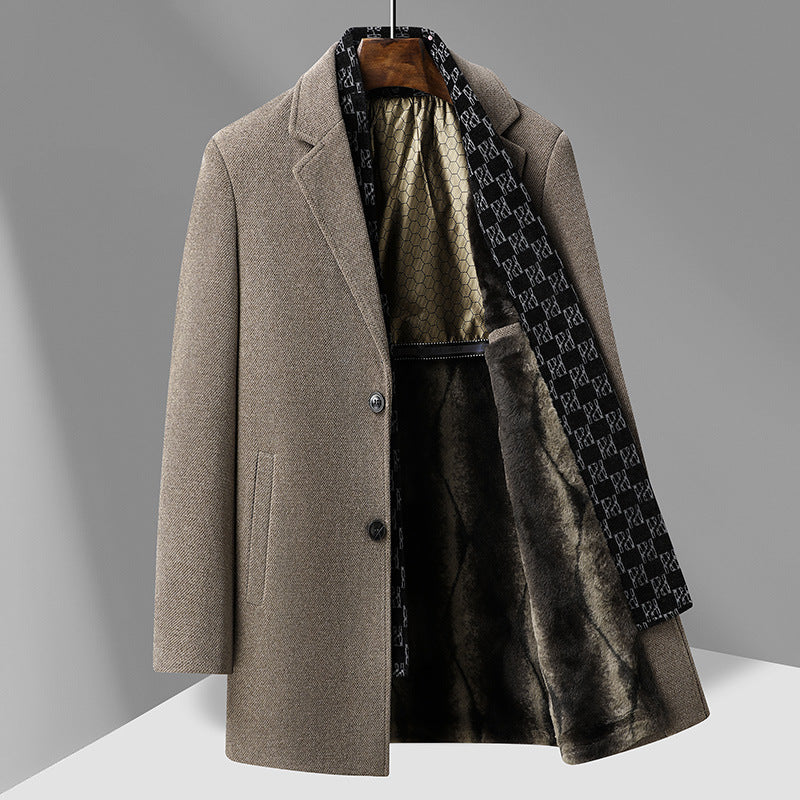 Men's Elegant Wool Blend Overcoat with Removable Quilted Inner Jacket Chichicherry