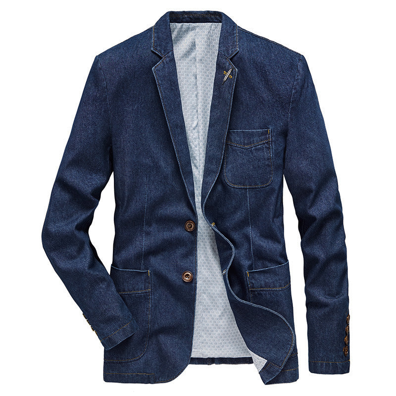 Men's denim blazer in casual look with patch pockets and contrast stitching Chichicherry