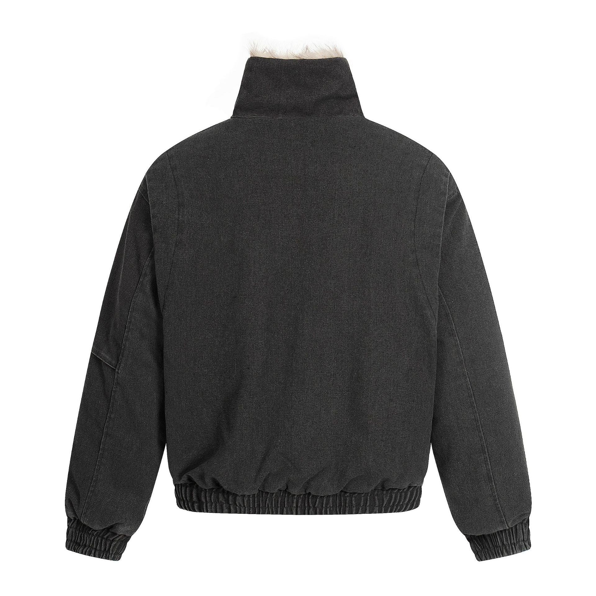 Men's Oversized Bomber Jacket in Vintage Canvas Look with Faux Fur Lined Stand Collar Chichicherry