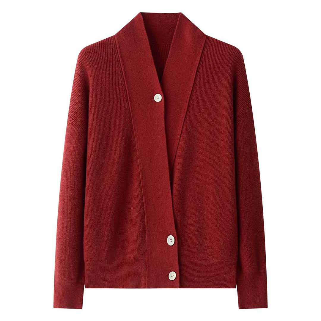 Women's Oversize Knit Cardigan with Shawl Collar and Button Placket Chichicherry