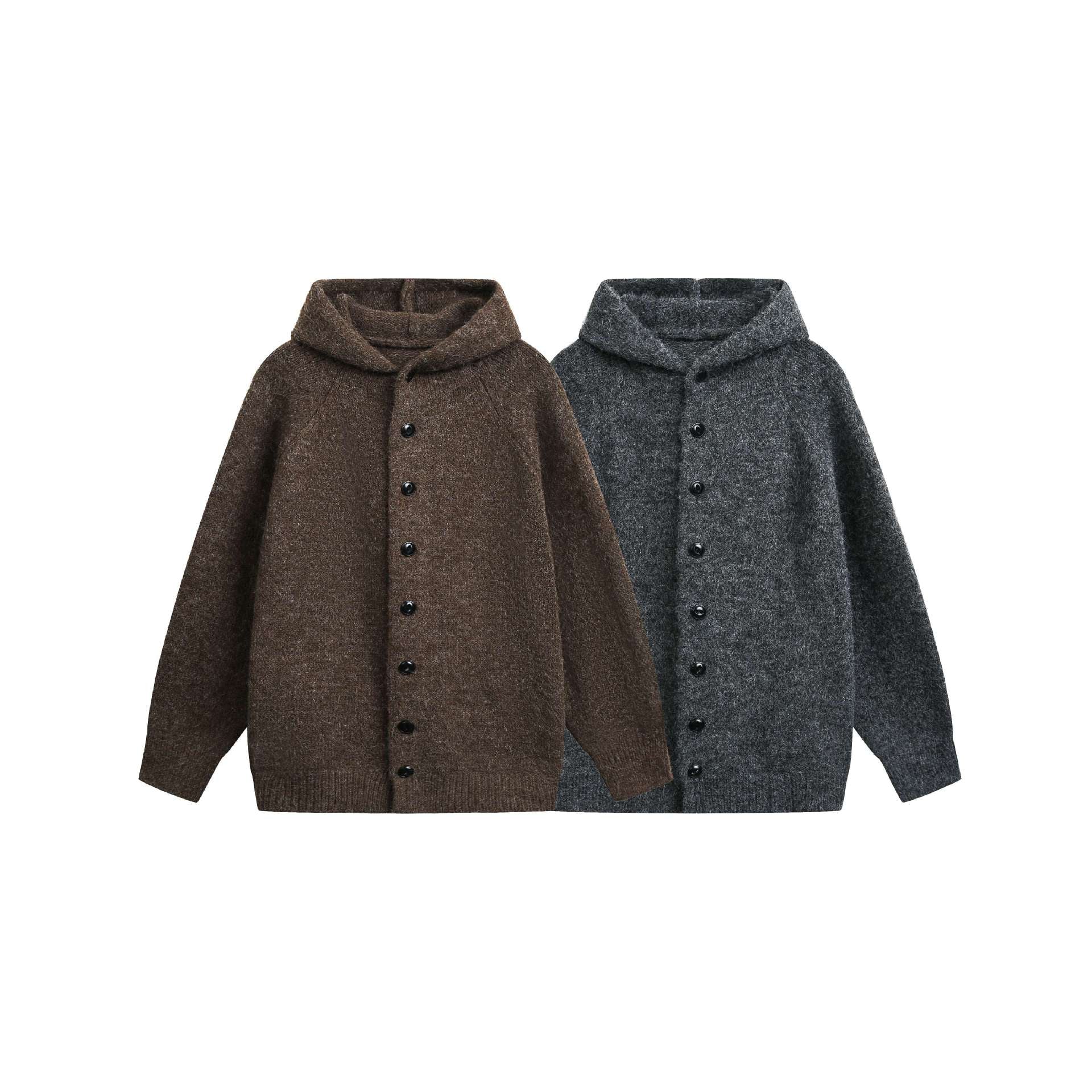 Women's Wool Blend Cape Cardigan with Hood, Button Placket and Raglan Sleeves Chichicherry