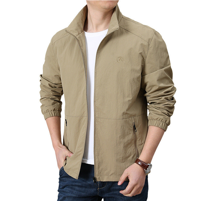 Men's Lightweight Wind Jacket with Stand Collar, Elastic Cuffs and Concealed Zipper Chichicherry