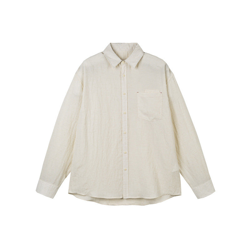 Men's Casual Long Sleeve Relaxed Fit Leisure Shirt made of Linen-Cotton Mix with Chest Pocket Chichicherry