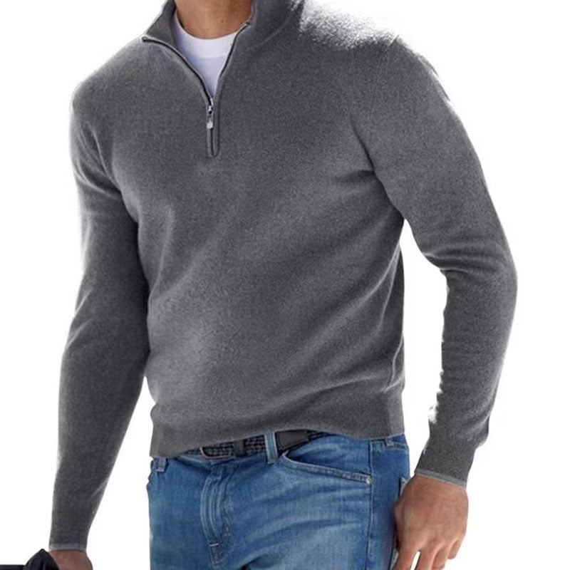 Men's Fine Knit Sweater with Short Zipper and Troyer Collar Chichicherry