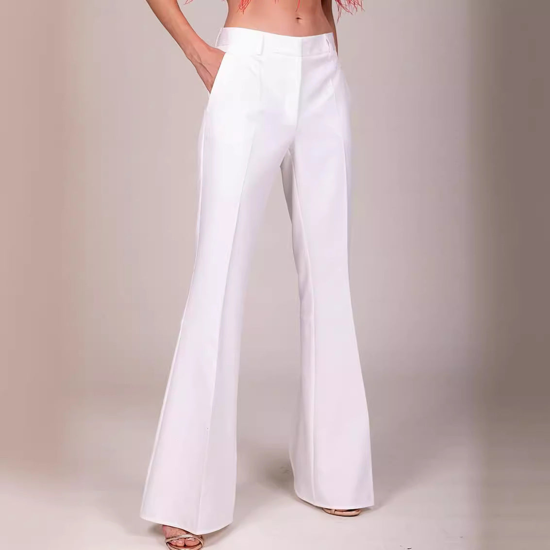 Women High-waisted Flared Palazzo Pants with Crease Chichicherry