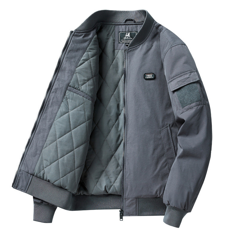 Men's Lightweight Pilot Bomber Jacket in Utility Style with Arm Pocket and Patch Detail Chichicherry