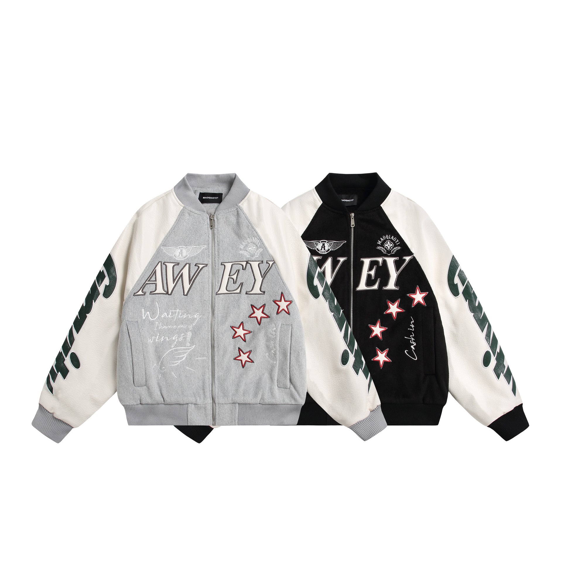 Unisex varsity bomber jacket in material mix with embroidery and application details Chichicherry