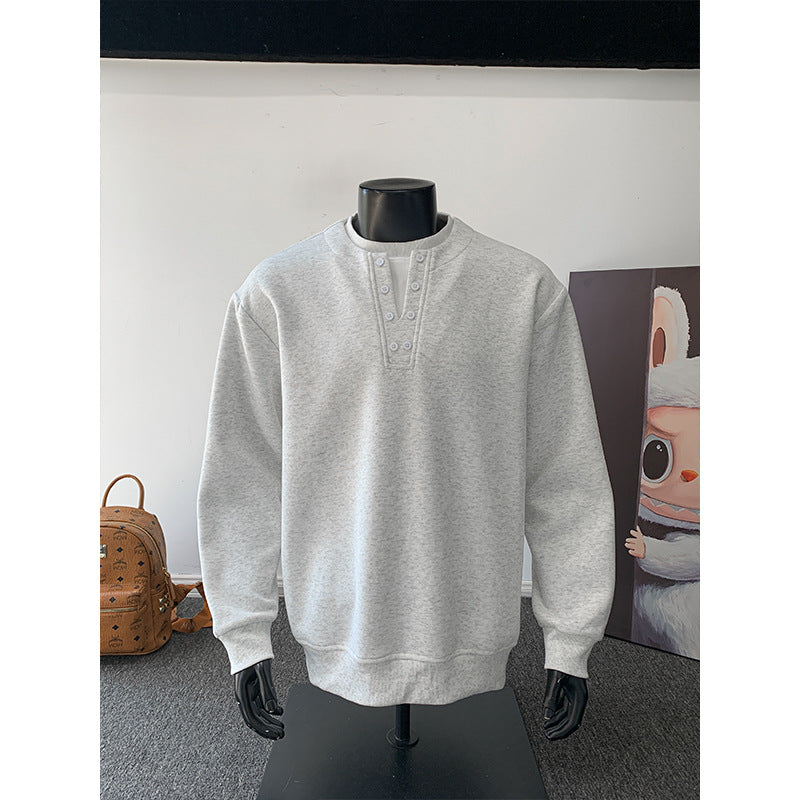 Men's sweatshirt with Henley button placket, relaxed fit and ribbed cuffs Chichicherry