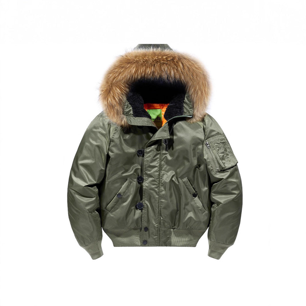 Men's insulated bomber jacket with removable faux fur hood and thermal lining Chichicherry
