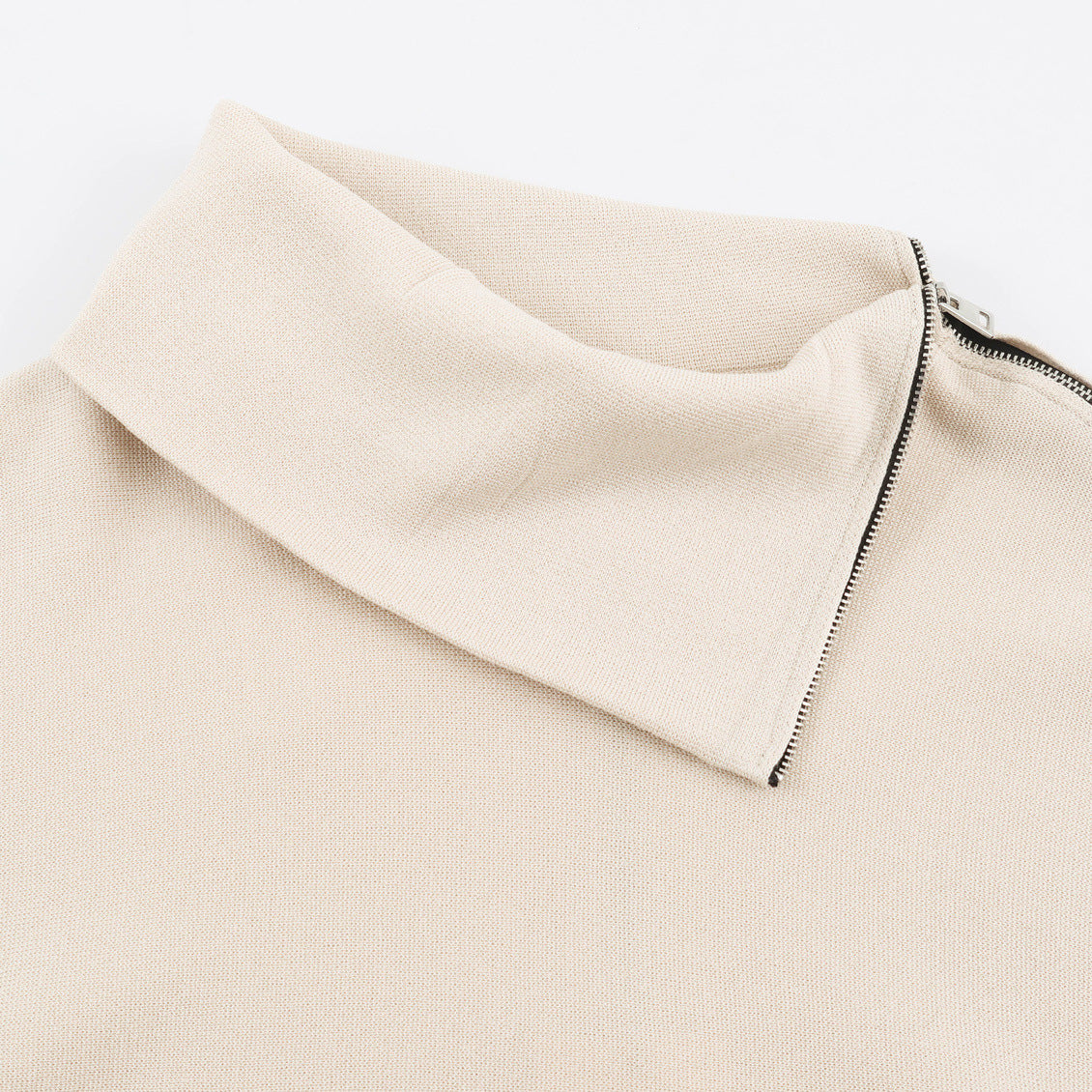 Women's Asymmetrical Fine Knit Sweater with Shawl Collar, Shoulder Zipper and Zipper Sleeves Chichicherry