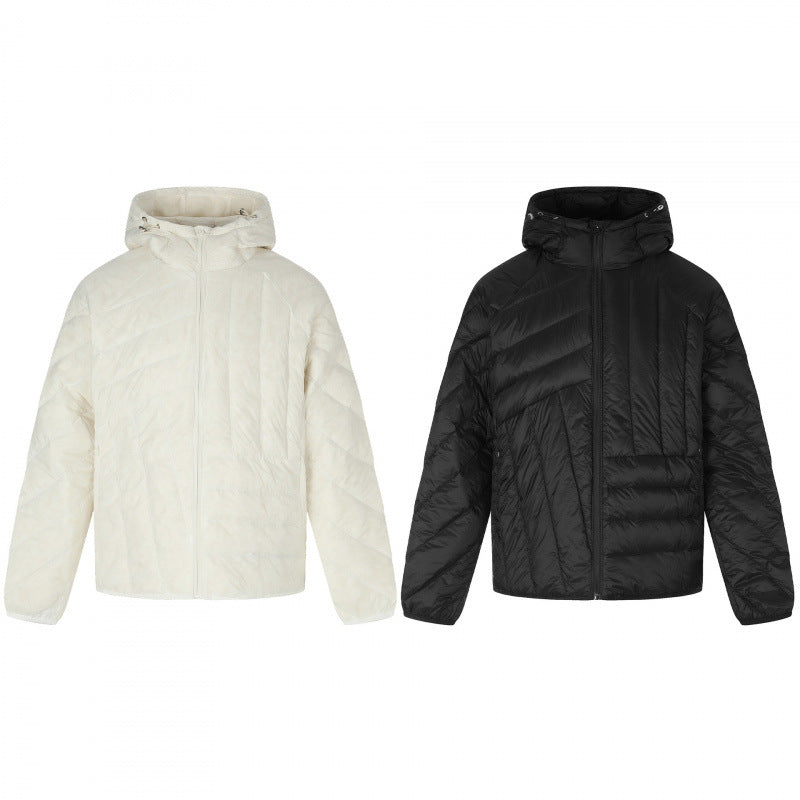 Unisex Short cut quilted hooded jacket with diagonal quilting and elastic hem Chichicherry