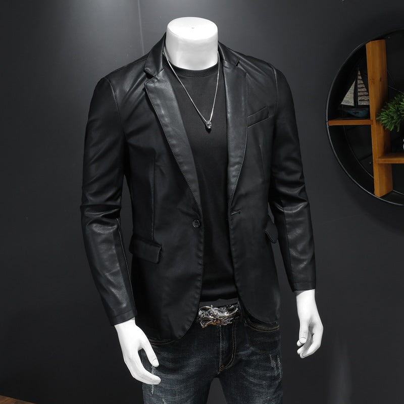 Men's leather blazer with a slim silhouette, pointed lapels, and flap pockets Chichicherry