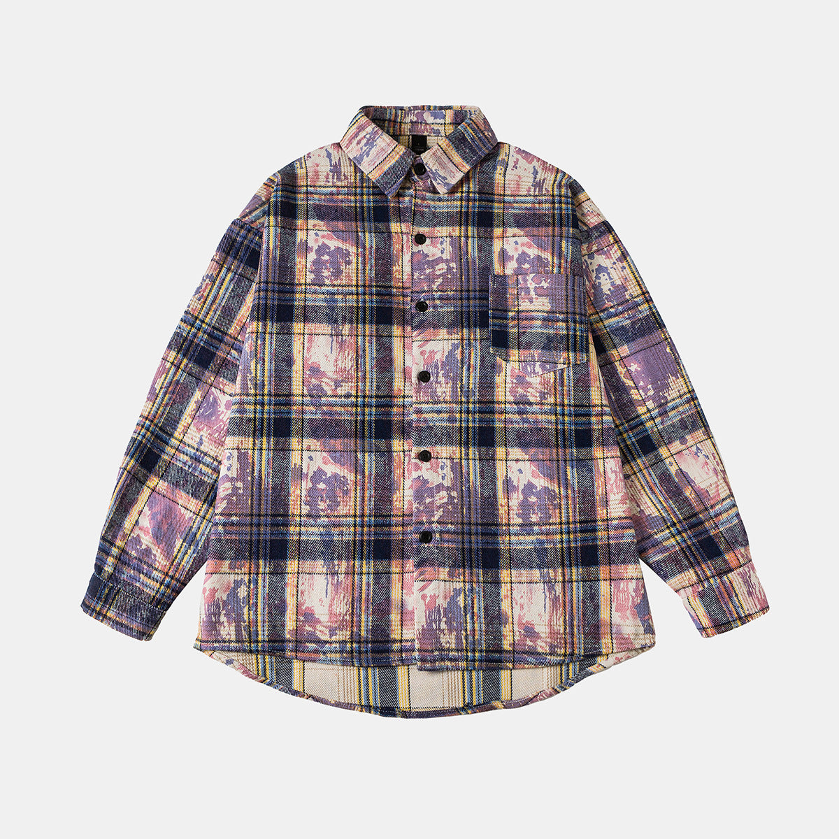 Unisex Overshirt Shirt Jacket in checked cotton blend with artistic paint effect Chichicherry