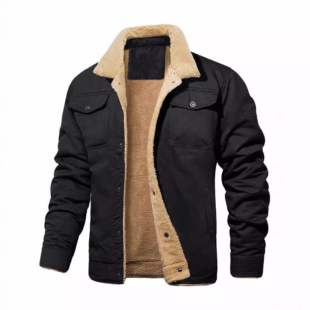 Men's padded sherpa canvas jacket with button placket and chest pockets Chichicherry