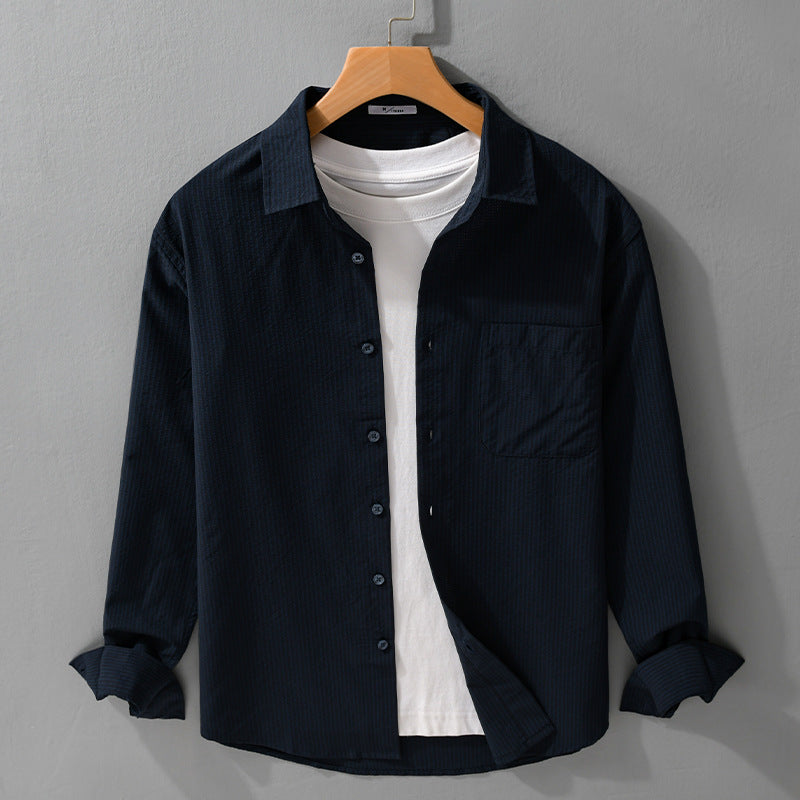 Men's structured overshirt made of breathable cotton blend with fine stripe relief and chest pocket Chichicherry