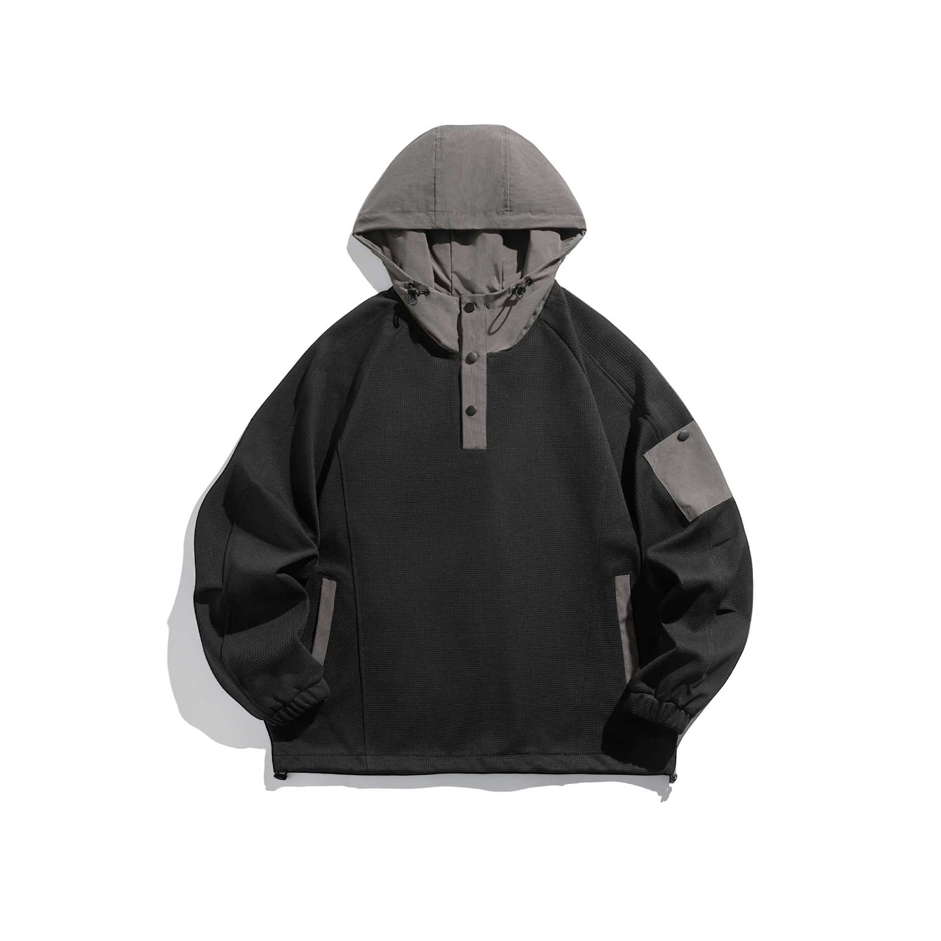 Unisex Oversize Hoodie Anorak Pullover with half button placket, utility arm pocket, and thermal structure Chichicherry