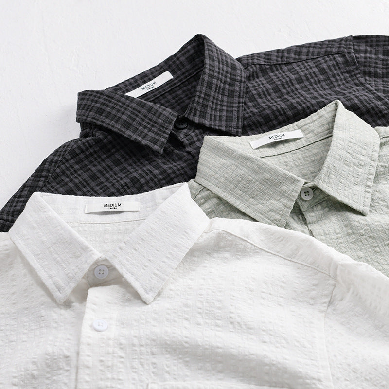 Men's cotton structured shirt in layering look with chest pocket and Kent collar Chichicherry