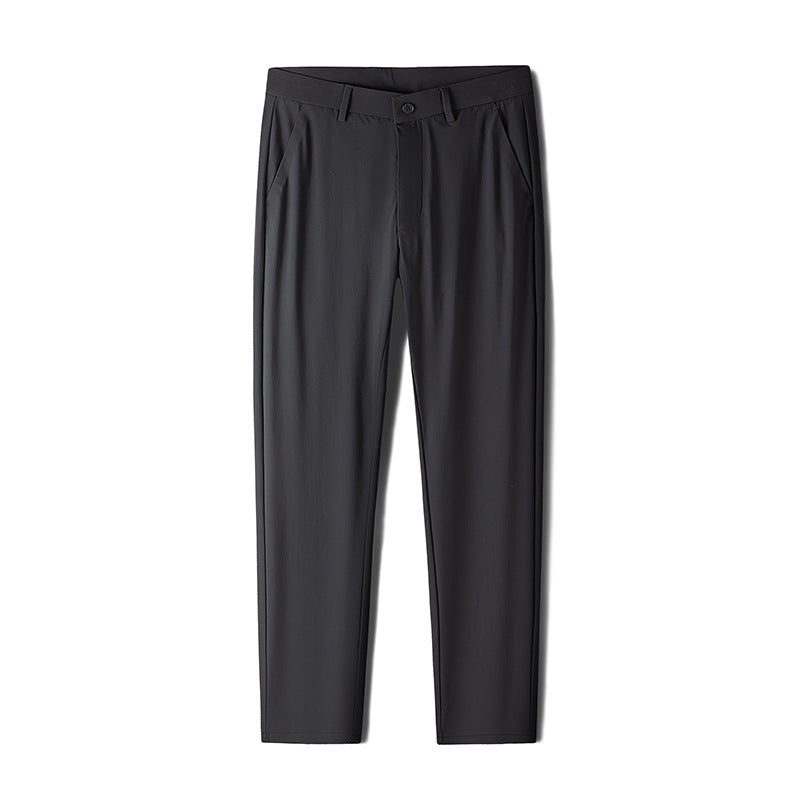 Men's Slim Business Stretch Pants with Crease and Comfort Waistband Chichicherry