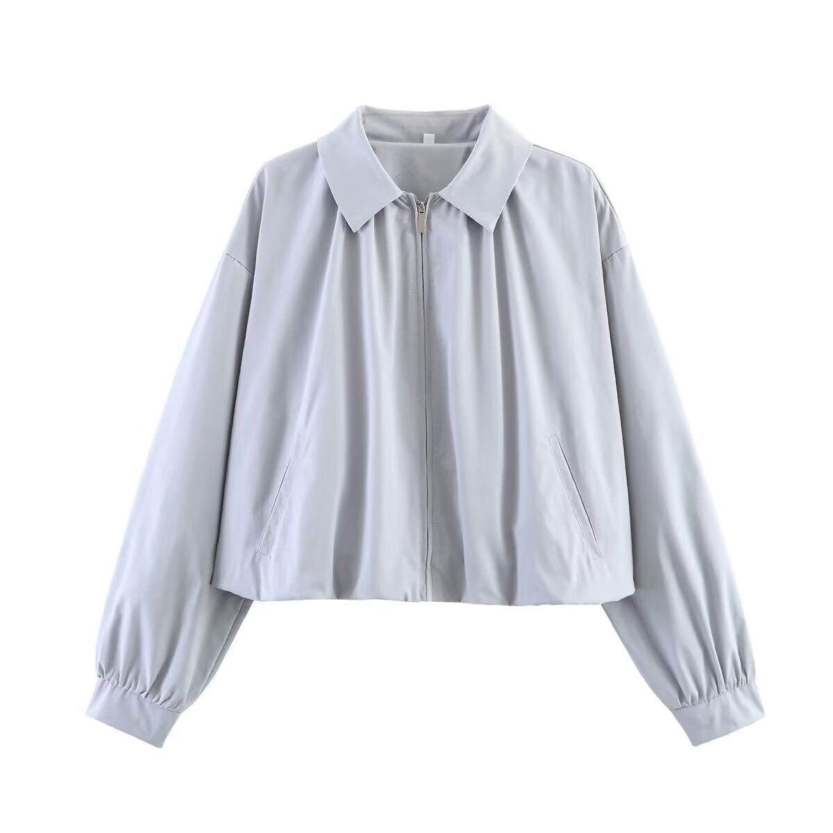 Women's cropped blouse with shirt collar, front zipper and gathered sleeve cuffs Chichicherry