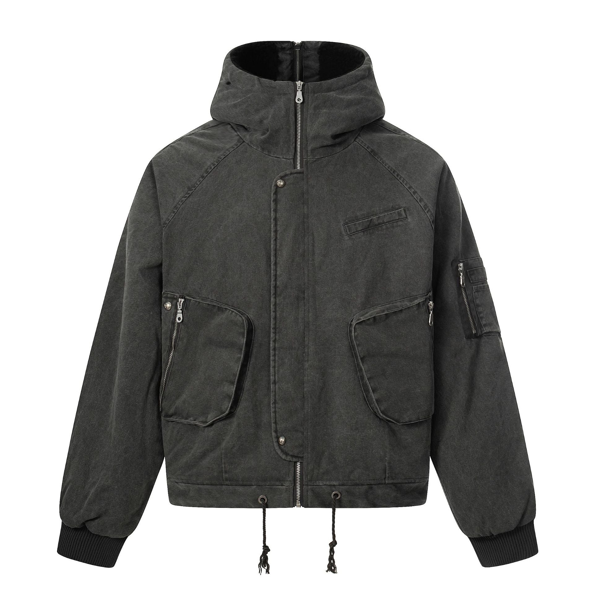 Men's short jacket in utility look with high stand-up collar and hood Chichicherry