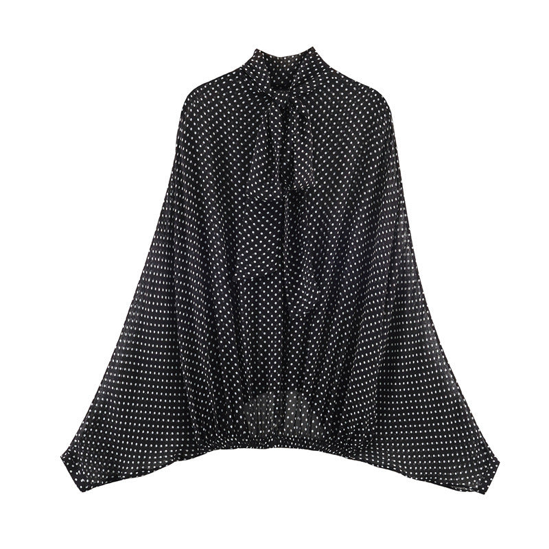 Women's Two-Piece Retro Polka Dot Set with Wide Batwing Top and Pleated Midi Skirt Chichicherry