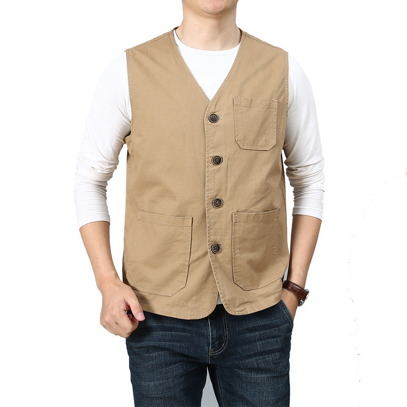 Men's Utility Vest with Striped Cotton Canvas Lining Chichicherry