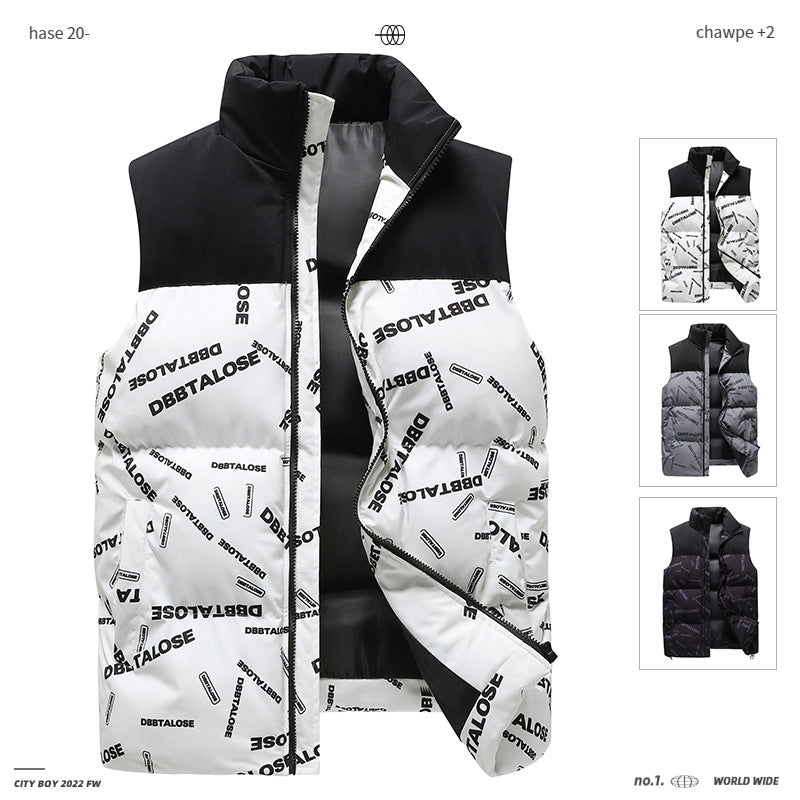Men's urban quilted puffer vest with high collar, contrast shoulder section and all-over logo print Chichicherry