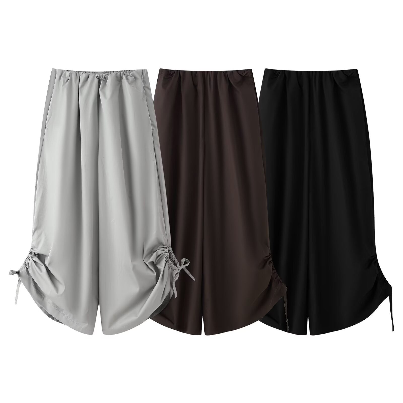Women's Long Satin Maxi Skirt with Side Gatherings and Drawstring