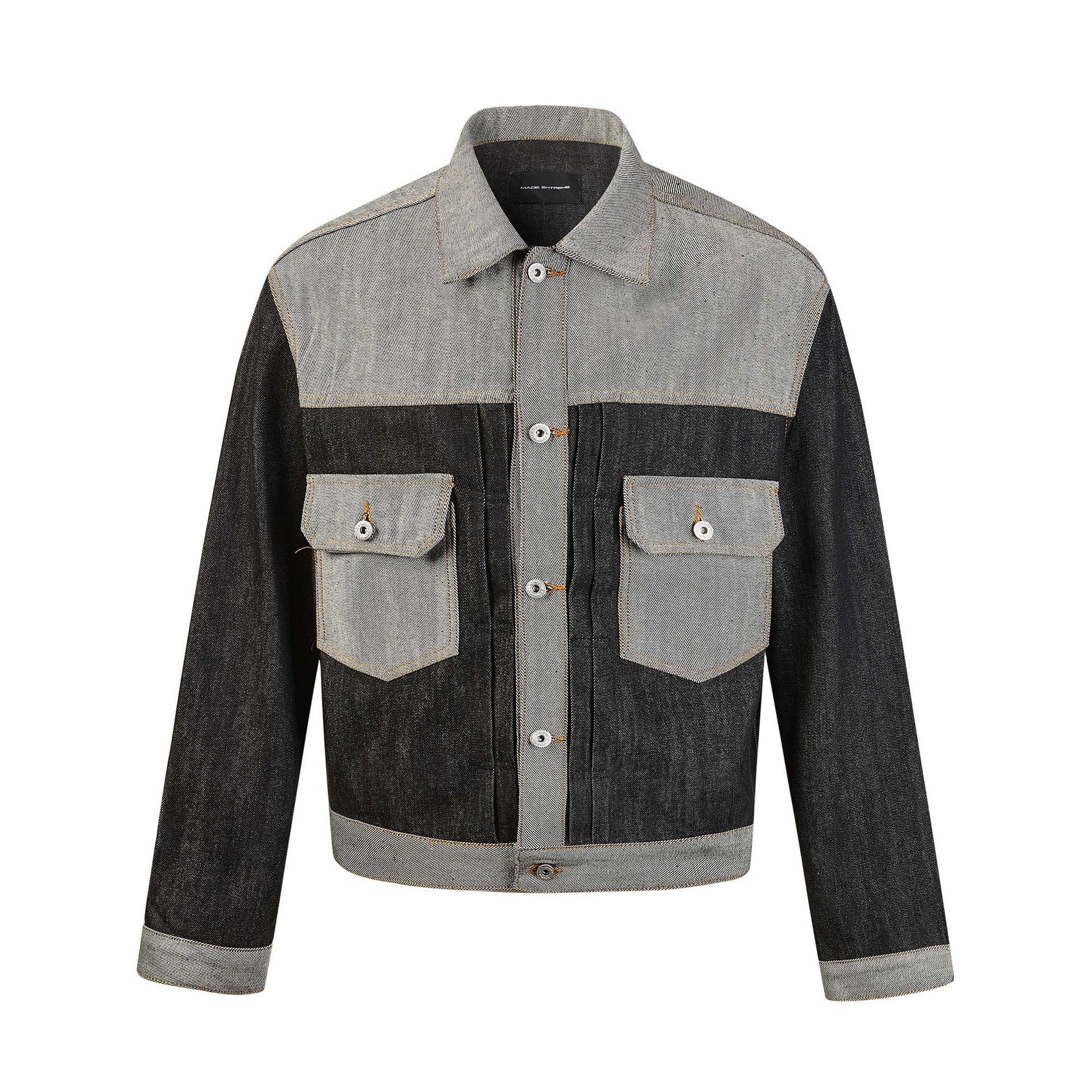 Men's Boxy Denim Jacket with Contrasting Inserts and Utility Pockets Chichicherry