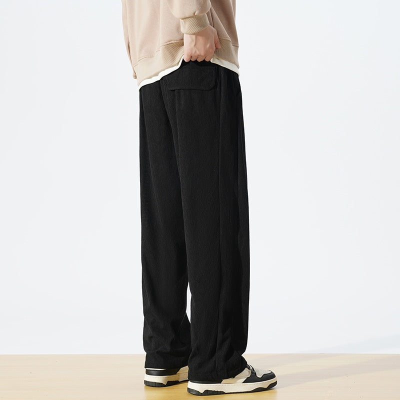 Men's Loose Cord Pants in Relaxed Fit with Drawstring Waist & Straight Leg Chichicherry
