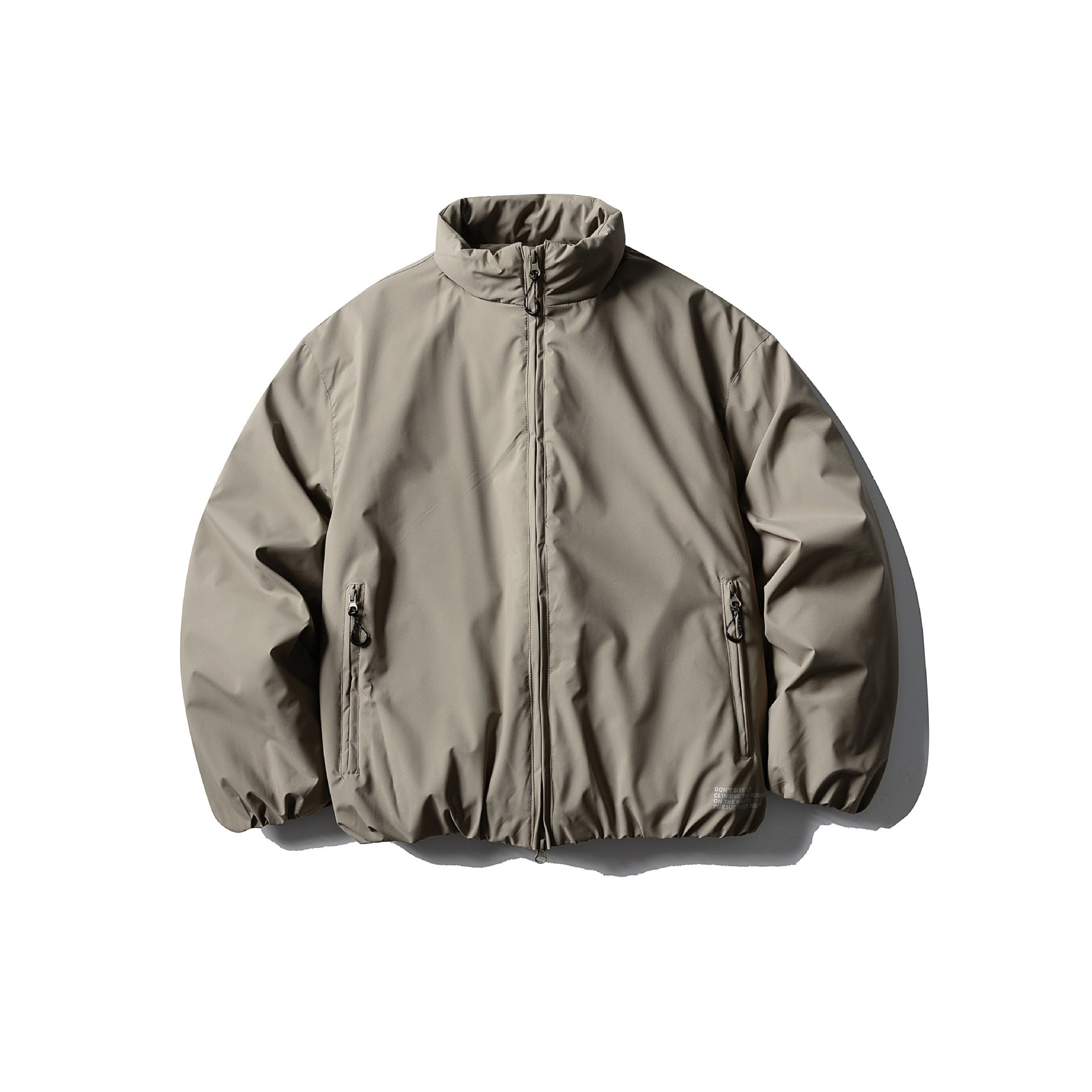 Unisex Short Boxy Thermal Blouson with High Standing Collar, Elastic Hem and Concealed Zipper Chichicherry