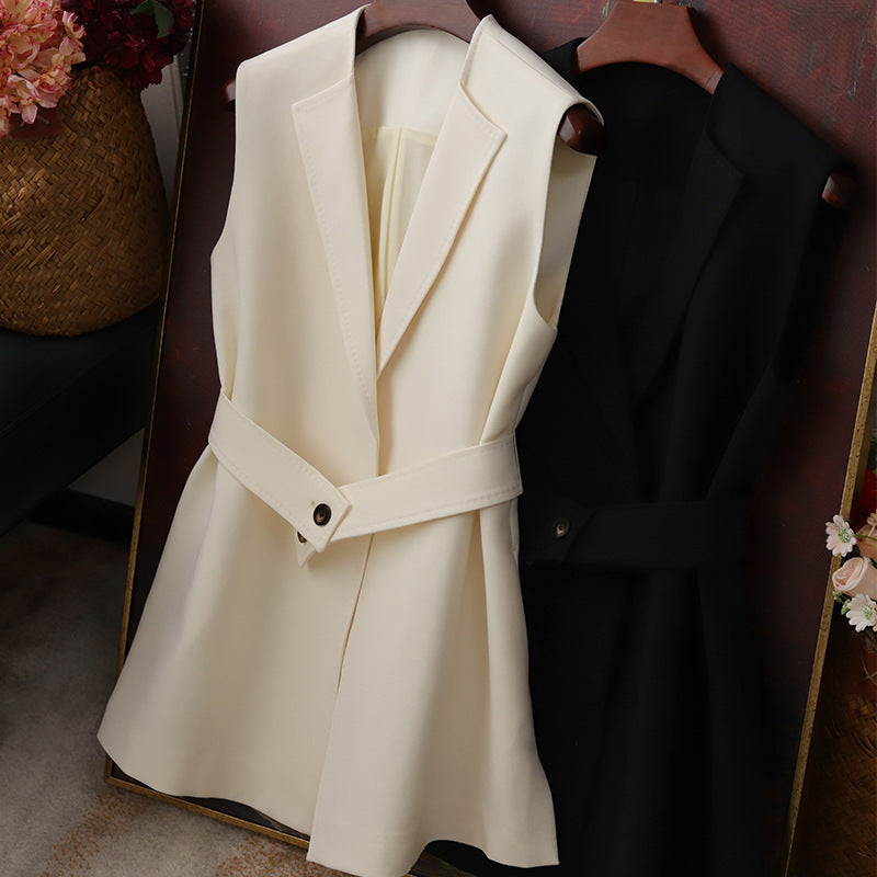 Women's Sleeveless Blazer Vest with Waist Belt Chichicherry