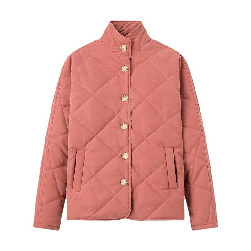 Women Padded Quilted Jacket with Stand-up Collar and Oversized Cut Chichicherry