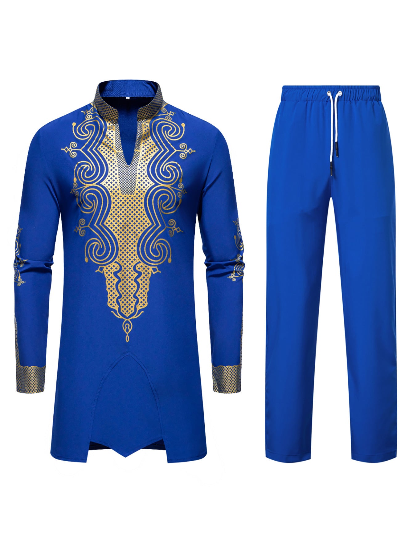 Men's Traditional Embroidered Tunic Set with Mandarin Collar and Elastic Pants Chichicherry