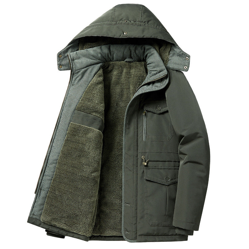 Men's padded parka jacket with teddy lining, hood, and multifunctional pockets Chichicherry