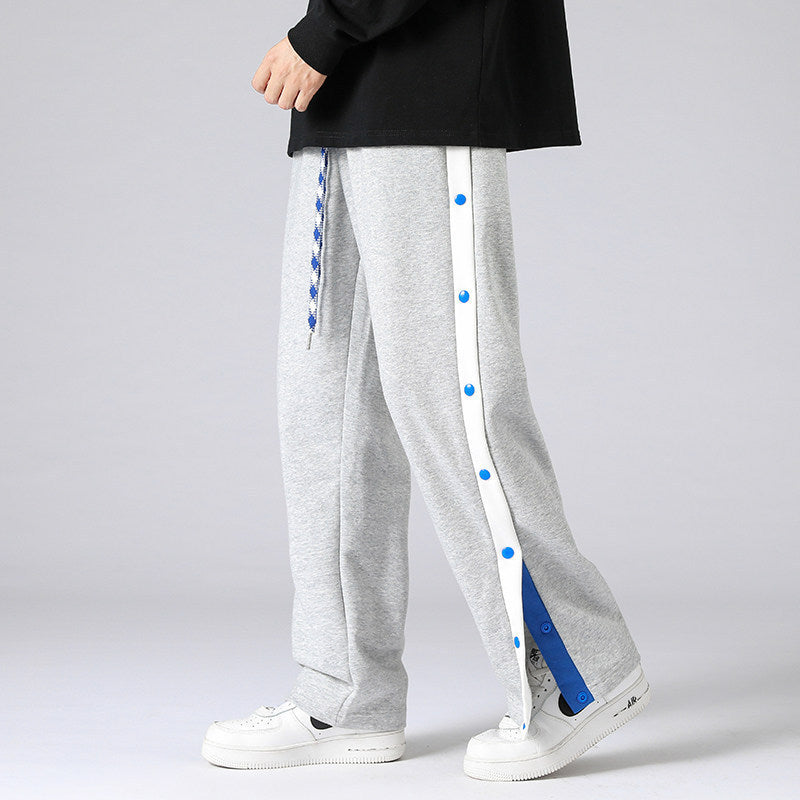 Men's Relaxed-Fit Sweatpants with Side Snap Placket and Split Leg Opening Chichicherry