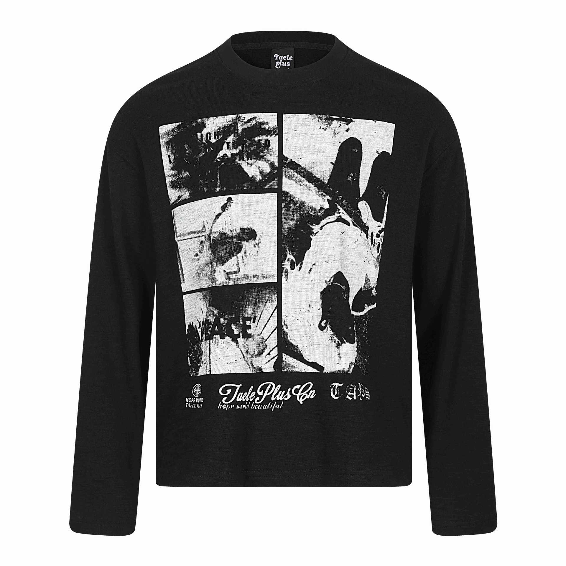 Unisex Long Sleeve Oversized Sweatshirt with Collage Photo Print and Soft Round Neck Chichicherry