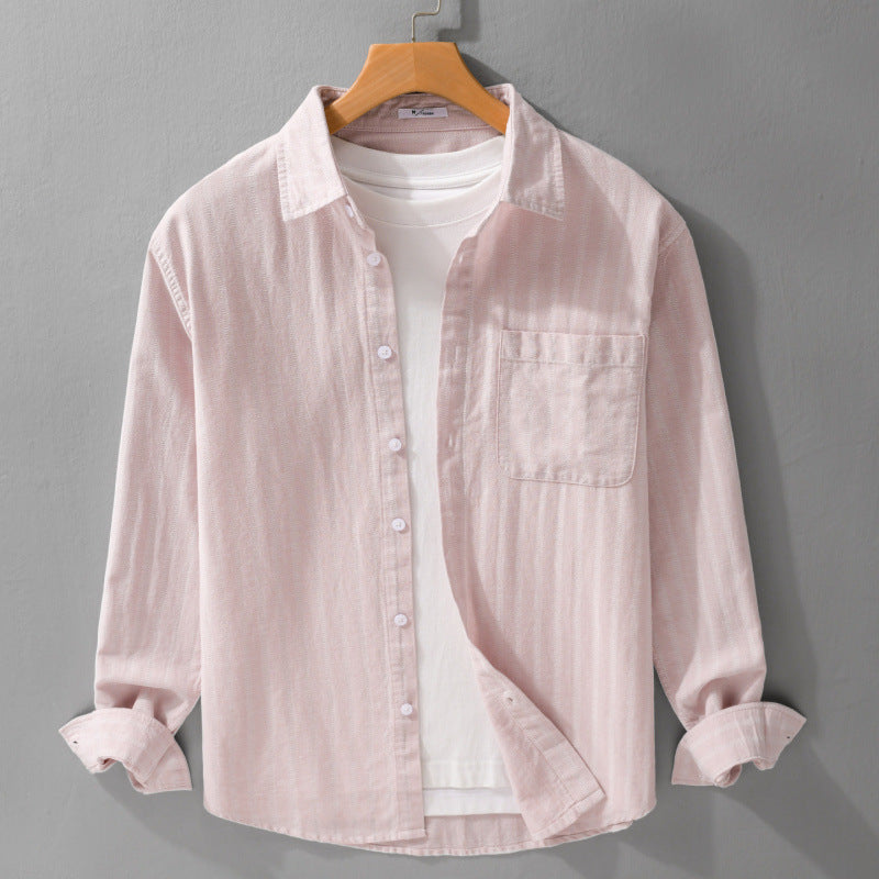 Men's Loose Structured Cotton Shirt in Layering Look with Chest Pocket Chichicherry
