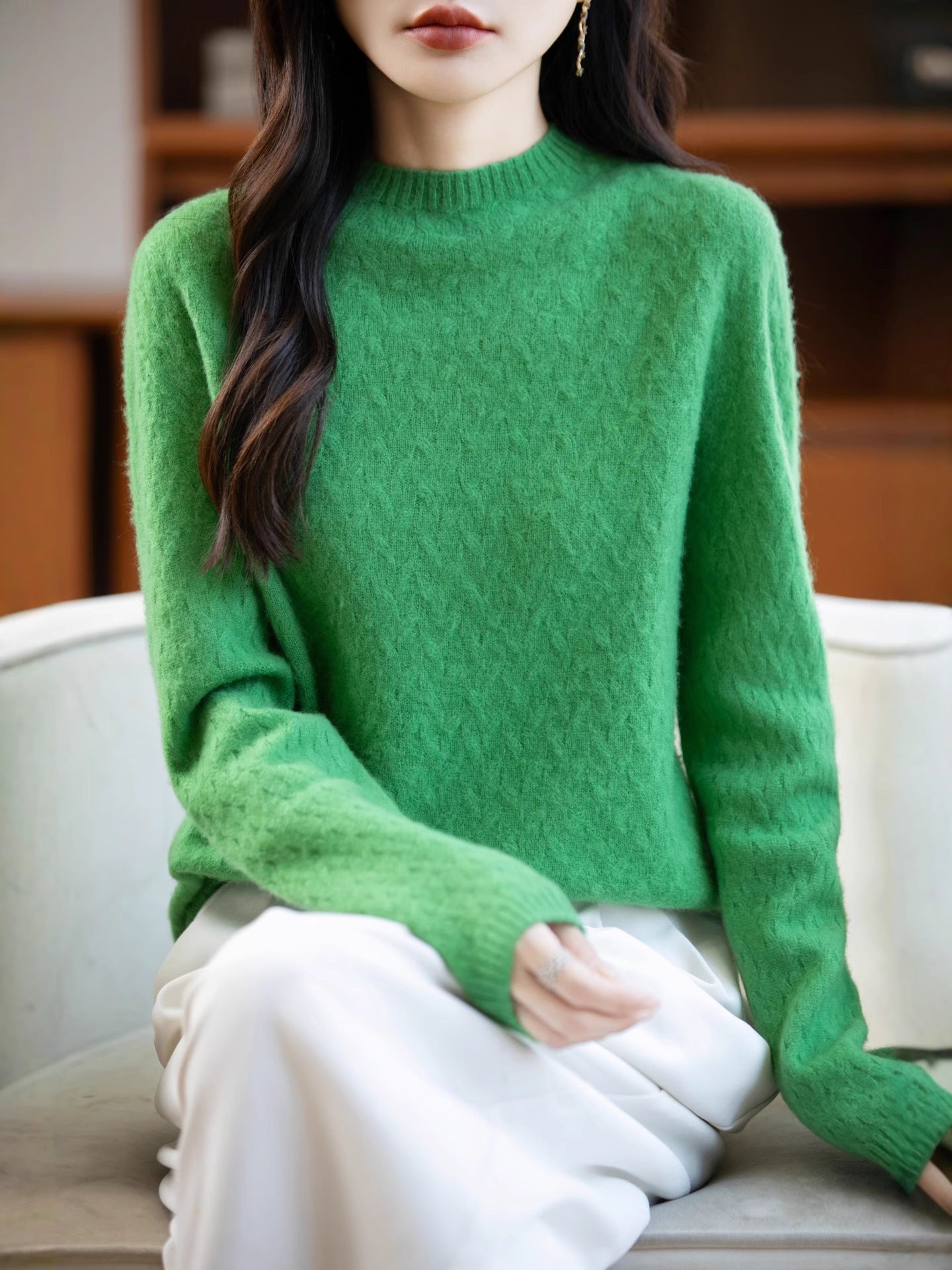 Women's Soft Fine Knit Sweater with Short Mock Neck, Light Mohair Look and Relaxed Silhouette Chichicherry
